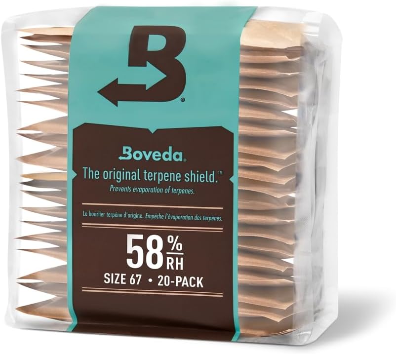 Boveda 58% Two-Way Humidity Control Packs for Storing 1 lb – Size 67 – 20 Pack – Moisture Absorbers for Storage Containers – Humidifier Packs – Hydration Packets in Resealable Bag