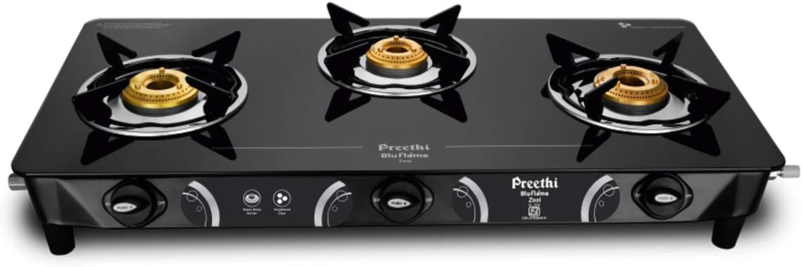 Preethi Zeal Glass 3 Burner Gas Stove (ISI Approved)