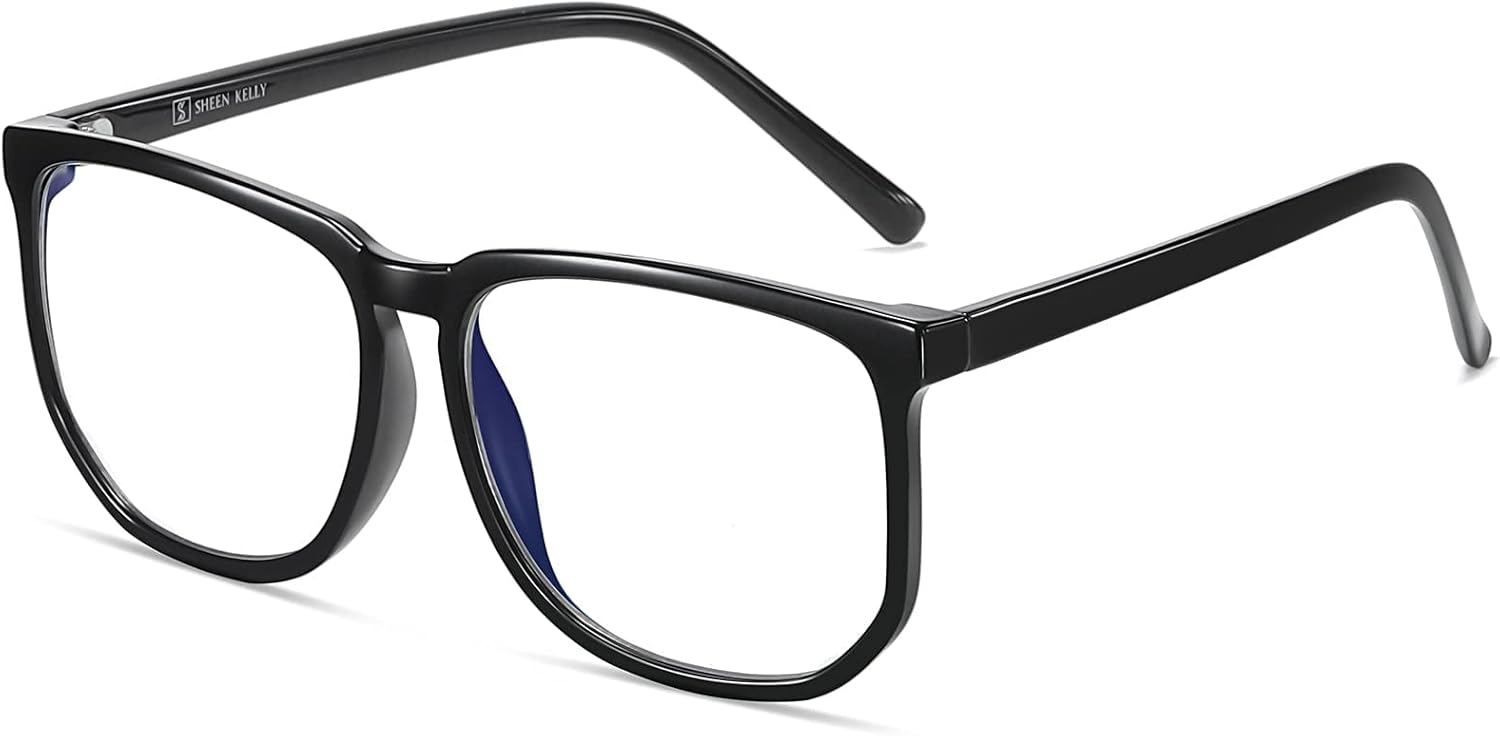 SHEEN KELLY TR90 Vintage Oversized Blue Light Blocking Glasses For Women Men Mid Big Face Square Frame Glasses Black Clear Lens
