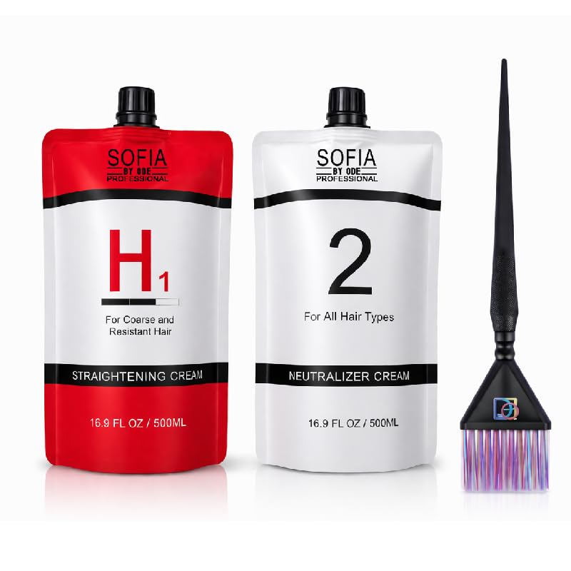Hair Rebonding Professional Hair Straightener + Neutralizing Emulsion SET bundle with a Hair Brush (H+Neutralizer, 500ml+500ml)