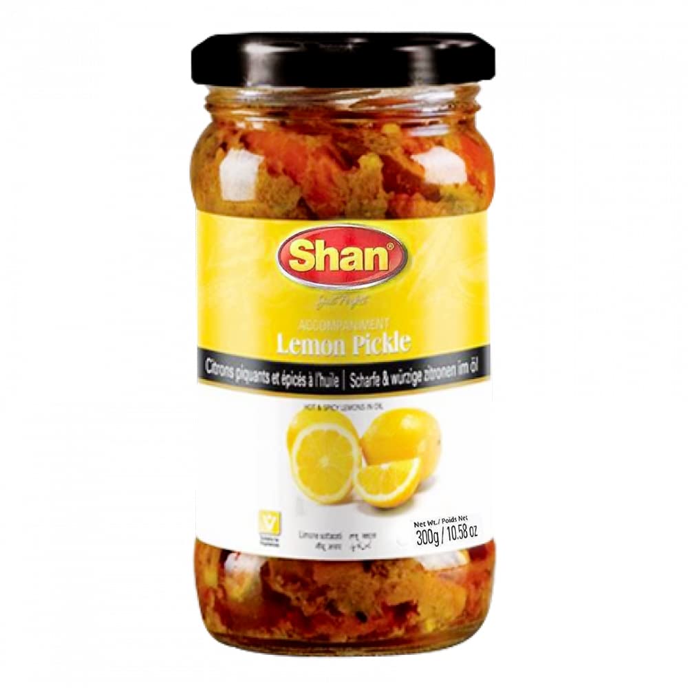 Shan Lemon Pickle 10.58oz (300g) - Hot & Spicy Lemons in Oil - Rich Blends of Spices - Perfect Accompaniment to Everyday Meals - Suitable for Vegetarians - Airtight Pet Jar