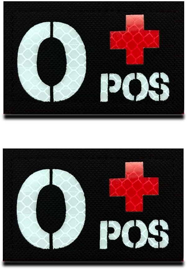 2 Pcs O+ POS Positive Medic EMT IR Reflective Patch - Laser Cut - Super Durable - Hook & Loop - Military Tactical O+ Patch for Clothing Backpack Armband Jacket First Aid Pouch Medical Bag