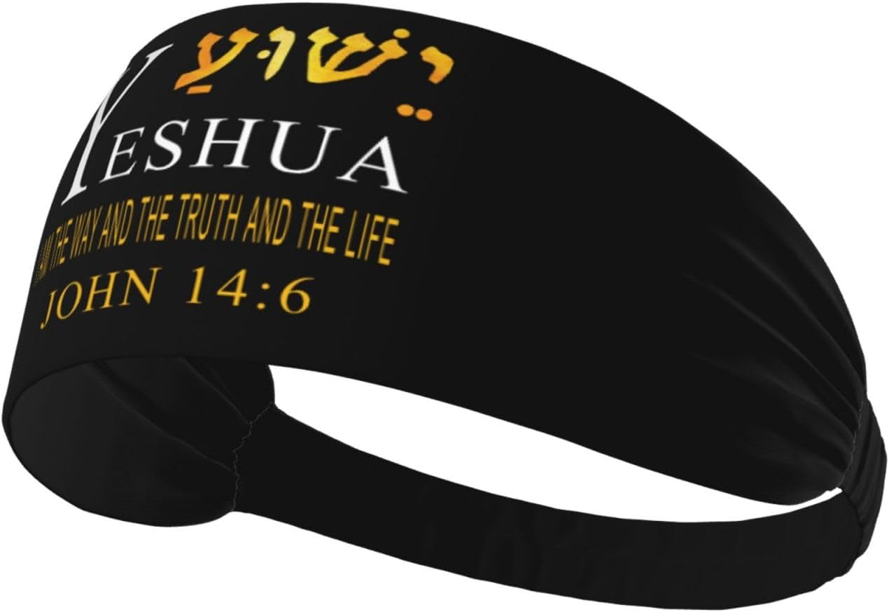 Yeshua Hebrew Name Jesus The Way, Truth, Life Athletic Headband Sweat Resistant Perfect Gym Outdoor Activities Running Men Women