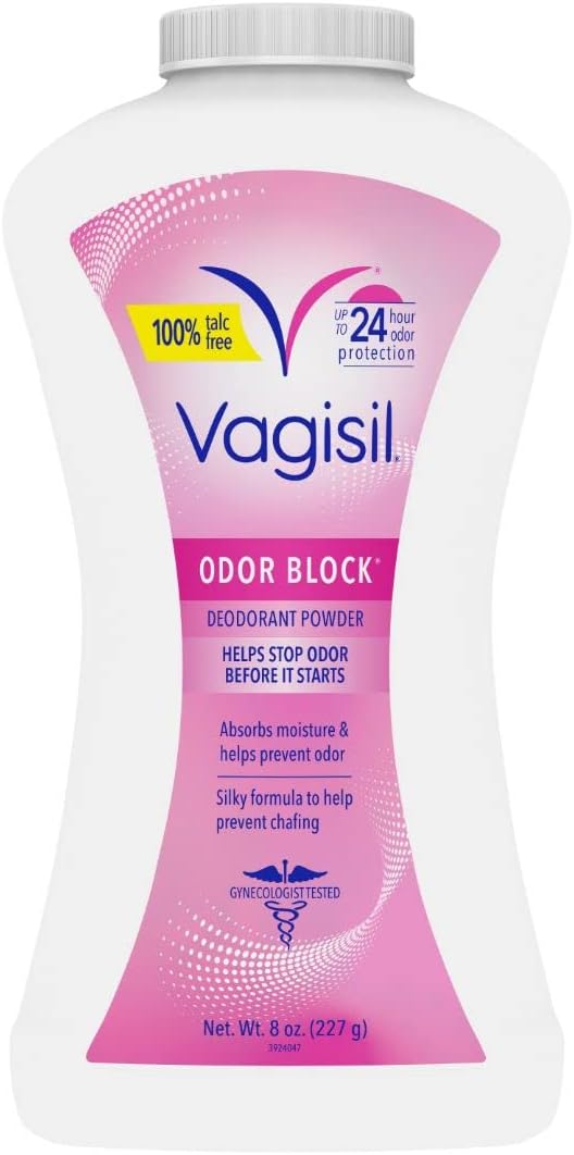 Vagisil Odor Block Deodorant Powder for Women, Helps to Prevents Chafing, Talc-Free, 8 Ounce (Pack of 1)