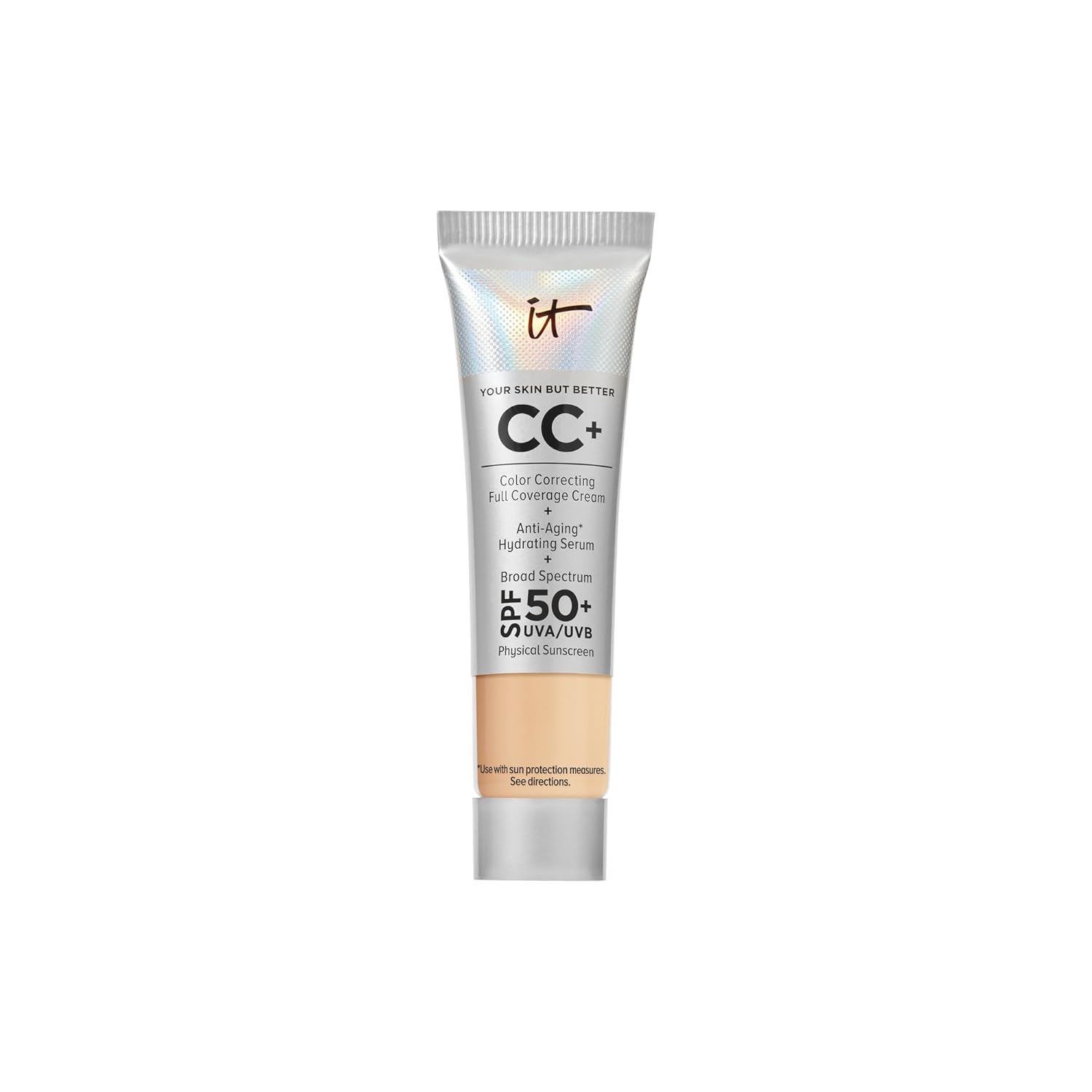 IT Cosmetics CC+ Cream - Natural Full Coverage Foundation With SPF 50+, Color Corrector & Anti-Aging Hydrating Serum, Hyaluronic Acid + Peptides, Lightweight Up To 24H Wear, All Skin Types