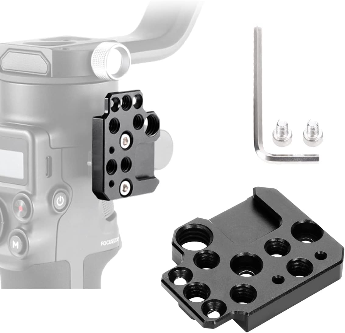 EaxanPic Side Extension Plate for DJI Ronin S/SC/RS2/RSC2,Monitor Holder Mount with 1/4 3/8 Threaded Holes Cold Shoe, Stabilizer Extension Plate for Video Light, Microphone, Monitor
