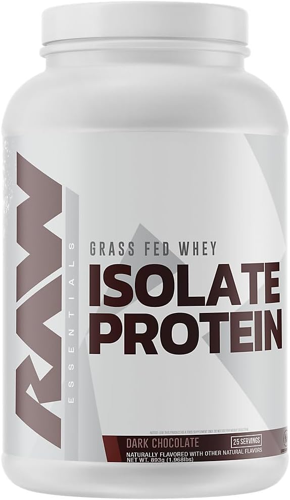 RAW Whey Isolate Protein Powder, Dark Chocolate - 100% Grass-Fed Sports Nutrition Whey Protein Powder for Muscle Growth & Recovery - Low-Fat, Low Carb, Naturally Flavored & Sweetened - 25 Servings