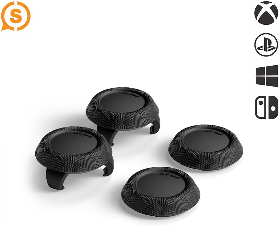 SCUF Control Thumbstick Grips - 4 Pack with 2 Bases - Pulse - Joystick Thumb Grips For Xbox One and Xbox Series X & S, PS4, PS5, Nintendo Switch Pro Controller - Black