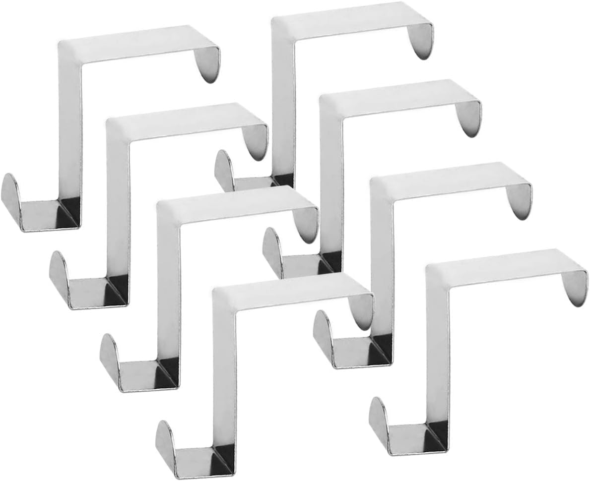 Over Cupboard and Drawer Hooks,Over Door Metal Hooks Hanger Stainless Steel Reversible Hooks - Set of 8