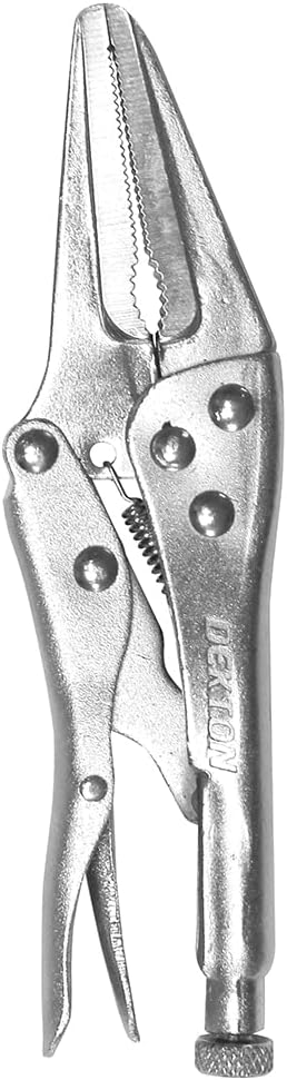 Dekton Long Nose Locking Grip Plier-155mm Quick Release Lever with Adjustable Screw|Hardened,Tempered Steel|Precision Milled Teeth|Ideal for Tightening, Gripping, Bending|Ergonomic Handle for Control