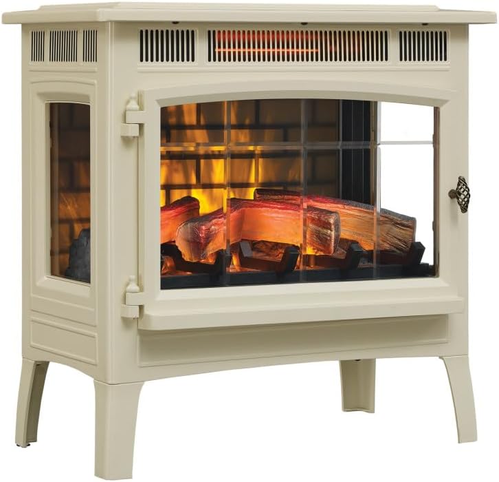 duraflame Freestanding Electric Fireplace Stove Heater with 3D Flame Effect for 1,000 Sq. Ft. Room, Cream