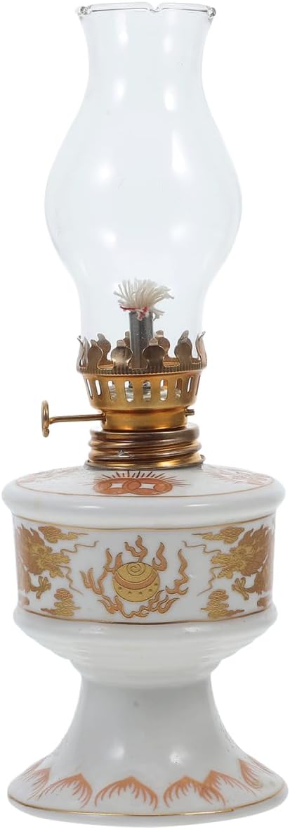 Alipis Vintage Glass Oil Lamp: Retro Decorative Kerosene Lantern with Glass Chimney - Pattern Paraffin Lamp for Indoor Home Wedding Festival Decoration Emergency Lighting