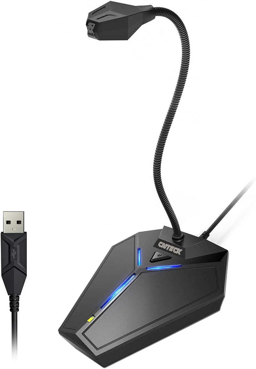CMTECK USB Computer Microphone, Plug &Play Desktop Omnidirectional Condenser PC Laptop Mic, Mute Button with LED Indicator, Compatible with Windows/Mac, Ideal for YouTube, Skype, Recording, Games