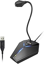 CMTECK USB Computer Microphone, Plug &Play Desktop Omnidirectional Condenser PC Laptop Mic, Mute Button with LED Indicator, Compatible with Windows/Mac, Ideal for YouTube, Skype, Recording, Games