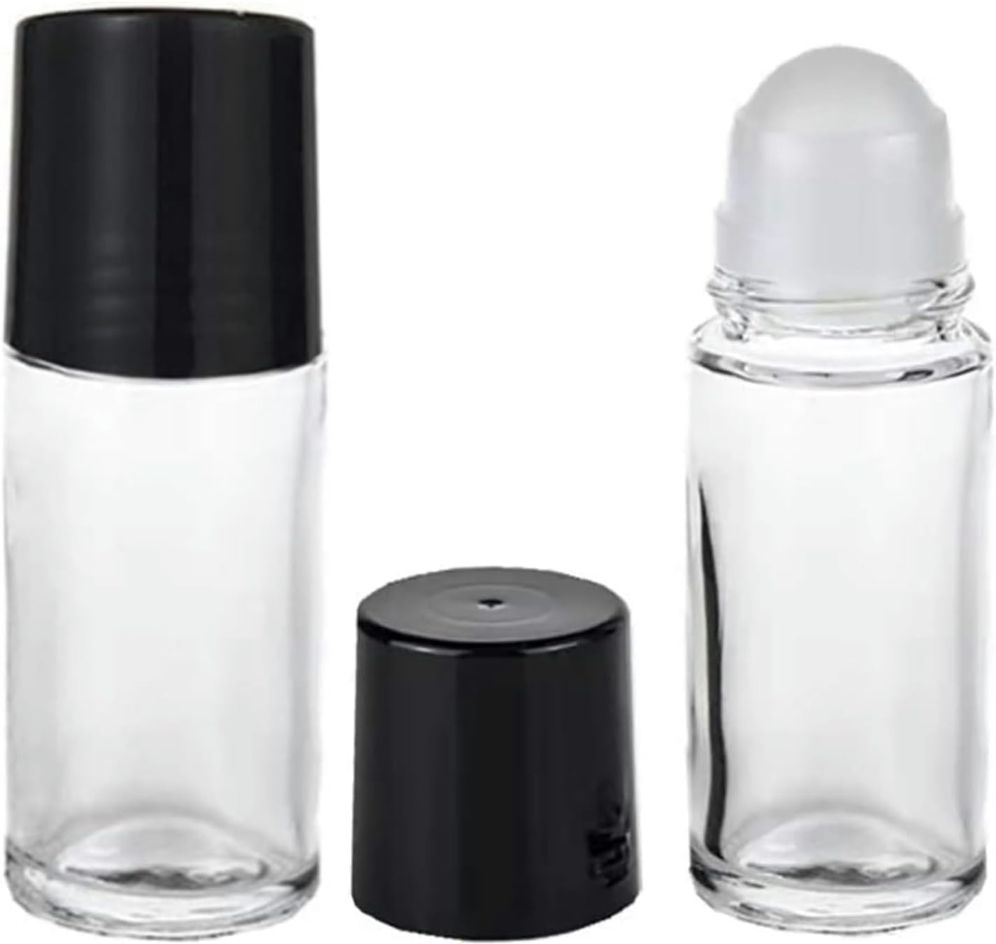 2Pcs Black Clear Empty Glass Essential Oil Roller Bottles Vials Containers Refillable Roll-on with Funnel Refillable Cosmetic Containers Roller Bottles(30ML)