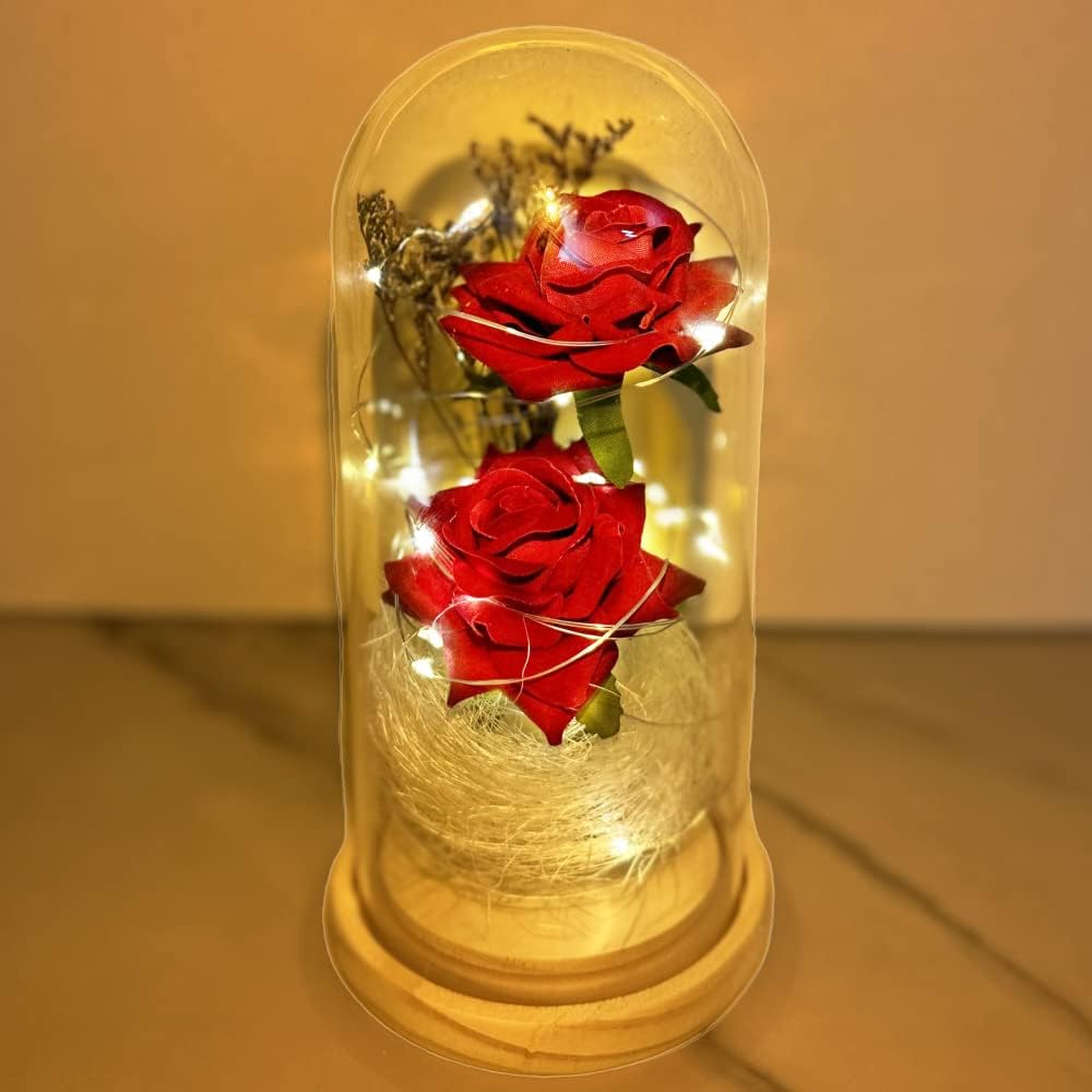 Eternal Rose Enchanted Sparkly Flower Artifical, Beauty and The Beast Infinity Galaxy Preserved Roses Lamp, Forever Glass Dome Gifts for Anniversary Mothers Women Girlfriend Wife Her Birthday