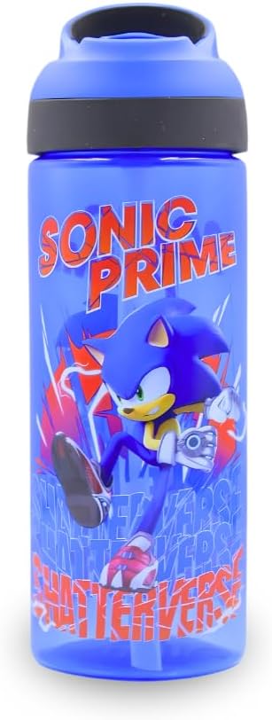 HOX SONIC PRIME Reusable BPA free Kids Atlantic Water Hydration Bottle with built in Carry Loop, Flip Up Spout and removeable straw - 600ml, Blue