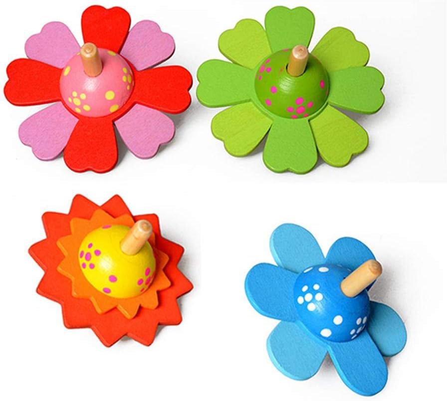 Spinnings Top,Flower Top Desktop Toys,Wooden Top,4 Pcs Colourful Flower Top for Kids,Novelty Wooden Spinnings Top,Flower Shape Gyro Toys Wooden Top Puzzle Child (colorful)