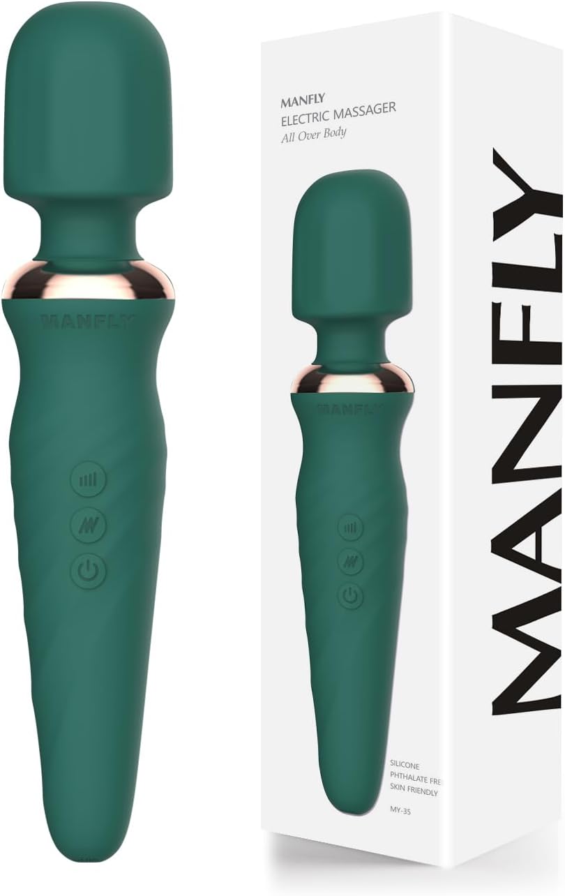 MANFLY Neck Massager, Handheld Electric Powerful Cordless USB Rechargeable Waterproof Massager (Green)