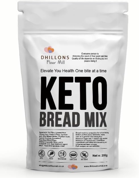 Keto Bread Mix 800g by Dhillons Flour Mill | Makes 4 bread loaves, 8 pizzas and 20 tortilla wraps | Low Carb | Suitable for Keto, Paleo, Vegan friendly Diets | All round Baking Flour