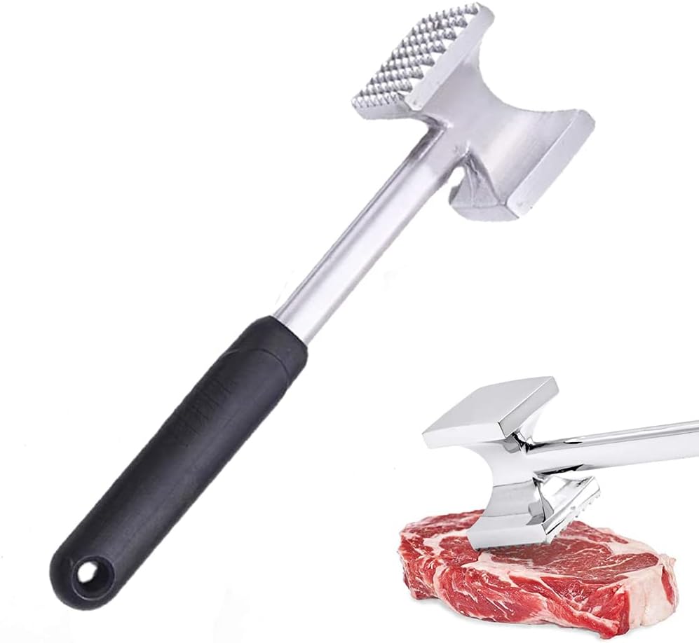 Meat Tenderizer Hammer, Meat Tenderiser Spiked & Flat Hammer Aluminum Alloy Meat Tenderizer Hammer Metal Mallet for Steak, Chicken, Poultry, Beef, Tool Used for Kitchen & BBQ