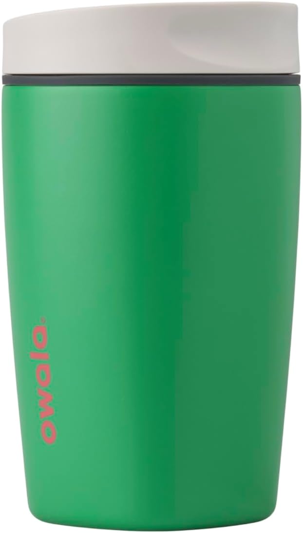 Owala SmoothSip Slider Insulated Stainless Steel Coffee Tumbler, Reusable Iced Coffee Cup, Hot Coffee Travel Mug, BPA Free 12 oz, Sour Apple