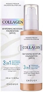 Enough Collagen 3in1 Whitening Moisture Foundation SPF15, 3.38 fl oz/ 100ml - Brightening, Moisturizing, Anti-Aging, Korean Skin Care Makeup (#23 Natural beige, 3.38 fl oz / 100ml)