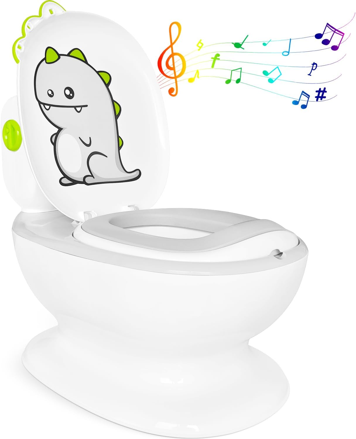 Hibtn Toddler Potty Training Seat, Training Toilet for Kids with Flush Sound, Dinosaurs Urinal Pot, Toilet Potty Seat for Boys & Girls with Splash Guard