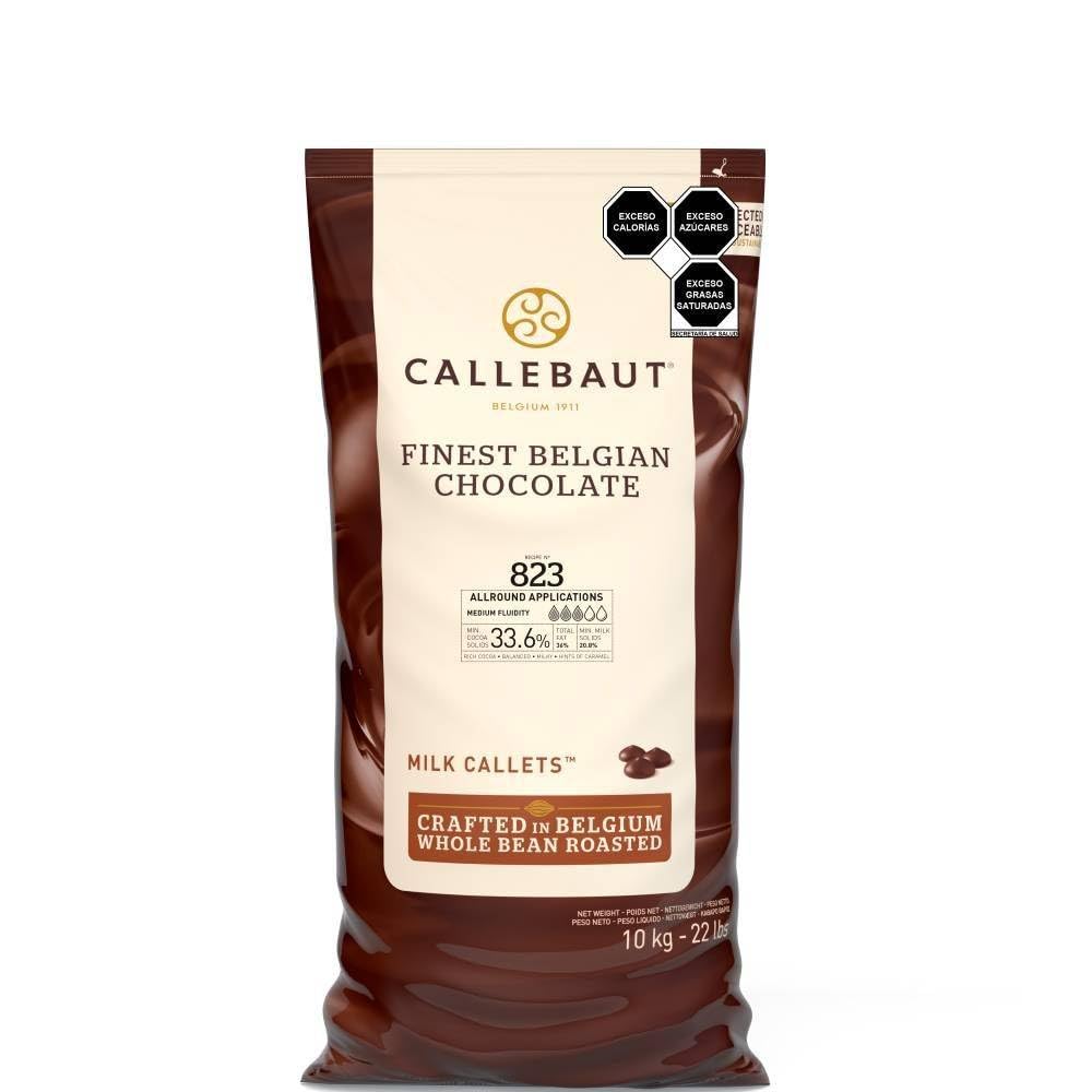 Callebaut 823 Milk Chocolate Callets - 22 LBS Belgian Baking Chocolate Callets - Min 30.2% Cocoa butter, 4.9% fat free cocoa, 6% Milk fat, 15.8% Fat free milk - Recipe 823NV-595 - 22 Lbs (10 kg)