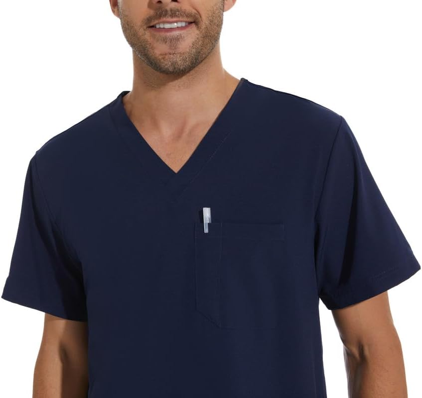 COZYFIT Men Scrubs Set — Stretch V-Neck Scrub Top & Jogger Pant with 8 Pockets, Yoga Waistband, Anti-Wrinkle Scrubs for Men