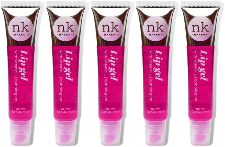 NK lip gloss gel 15ml Vitamin E, Shiny, Nourishes, Lip gel (Bubble Gum, Pack Of 5)
