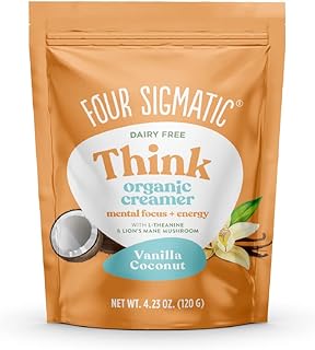 Think Vanilla Coconut Coffee Creamer by Four Sigmatic | Organic Coffee Creamer with Lion’s Mane and L-theanine | Powdered Coconut Creamer | Non Dairy Creamer Powder | 4.23 oz