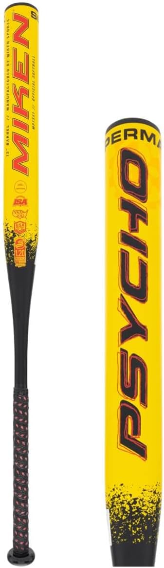 Miken Psycho 13'' SuperMax Dual Stamp Slow Pitch Softball Bat: MP13X1 MP13X1 34'' 26 oz., Black,Yellow