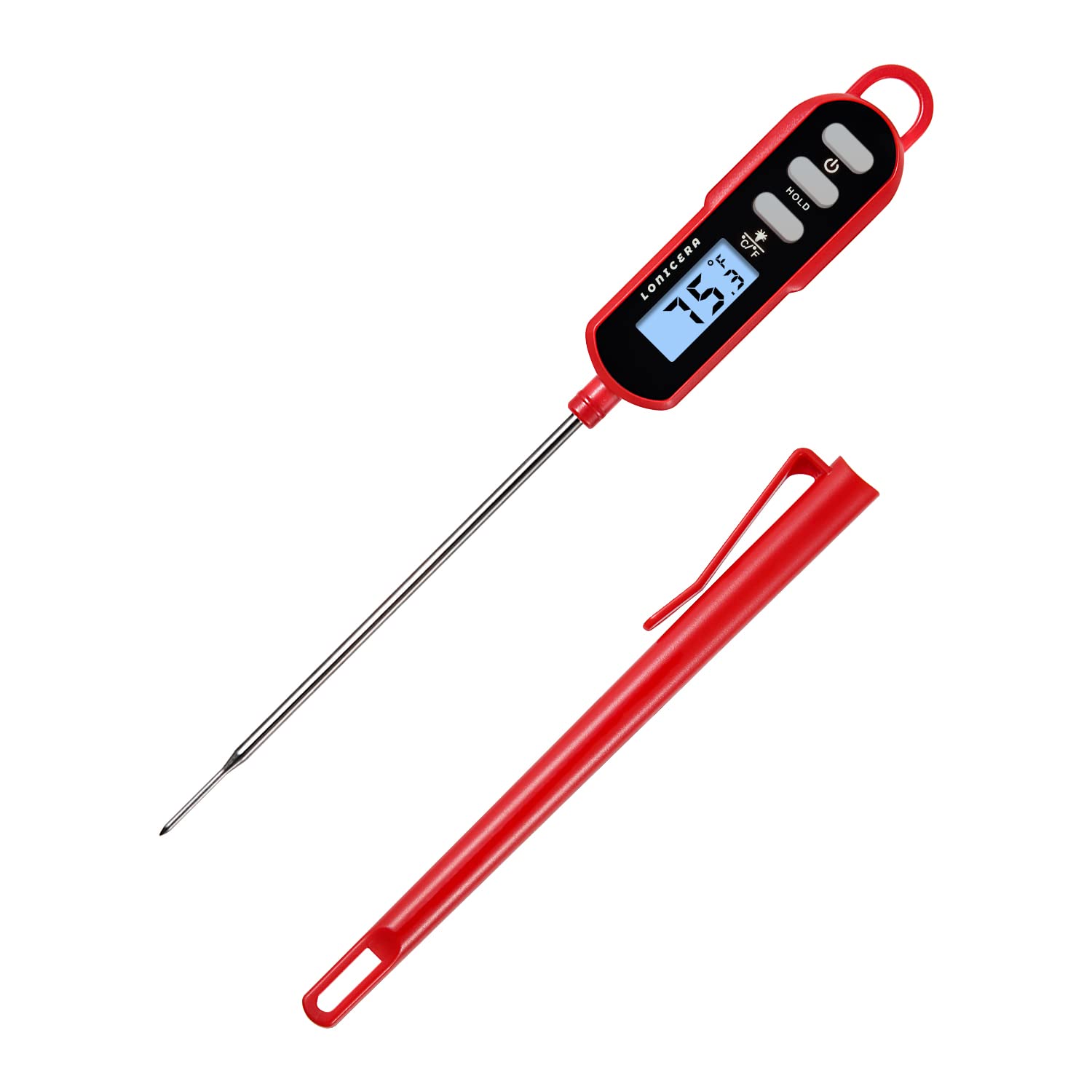 Lonicera Digital Cooking Thermometer for Bread Baking, 5" Probe, Instant Read 2-3s, IPX6 Waterproof Food Thermometer with Backlight, for Liquid, Water & Meat (Red)