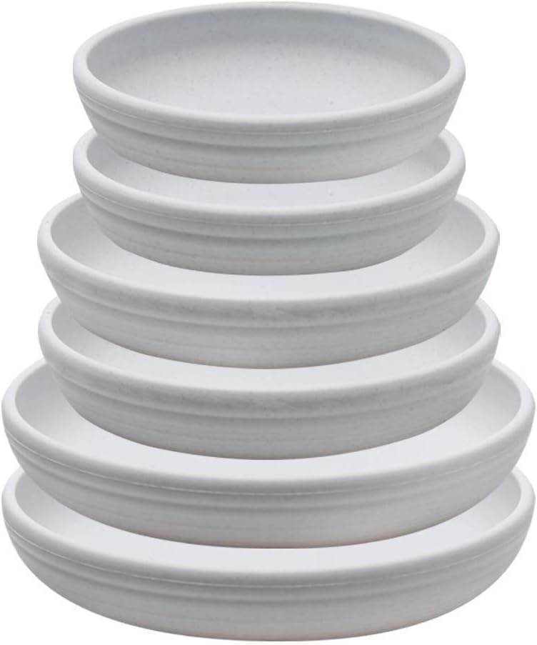 SAROSORA Round Plastic Plant Saucer Drip Tray Set of 6 for Indoor Outdoor Home Garden Flower Plant Container Flower Pot Pallets ((14+17+20cm) x2, White-Grey)