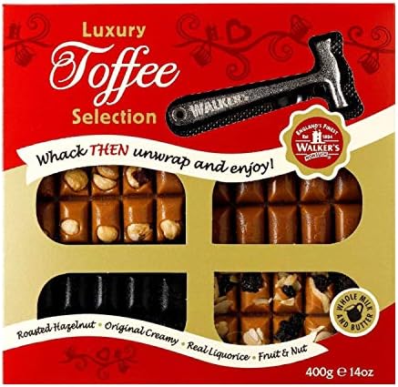 Walkers Nonsuch Toffee Selection Gift Box With Hammer 400g (Creamy Original, Nutty Brazil, Roasted Hazelnut & Liquorice)