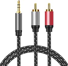 AUX RCA Cable 3 FT, 3.5mm to 2-Male RCA Audio Auxiliary Adapter Stereo Splitter Cable Dual Shielded Gold-Plated Nylon-Braided Breakout Cord for Smartphone, Speakers, Tablet, HDTV, MP3 Player (3FT)