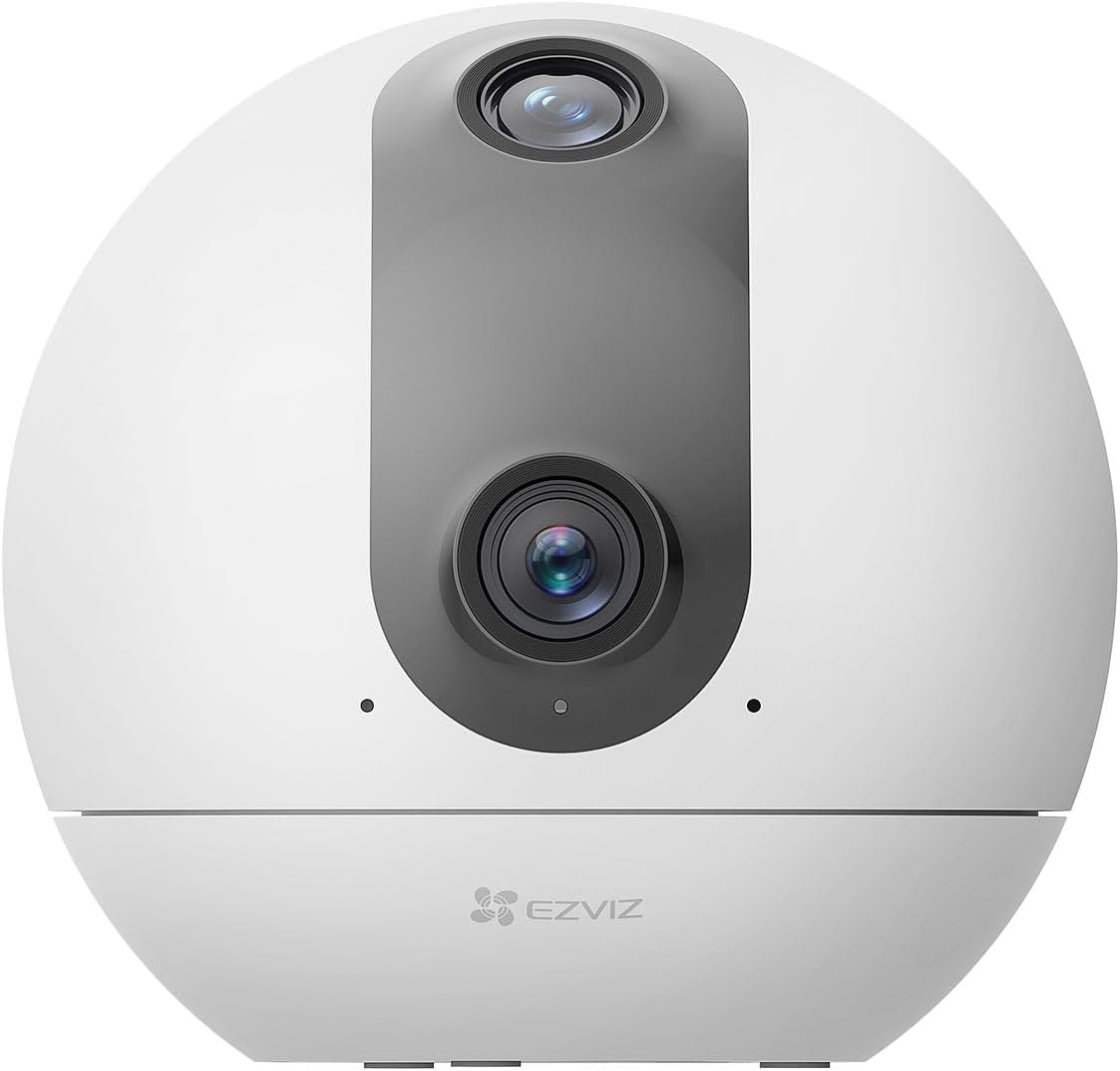 EZVIZ Surveillance Camera Indoor with 2K Dual Lens, 360° Baby Camera, Person Detection with Auto-Track, 2-Way Audio with Touch Button, Dual-band WiFi, C60p Dual 3MP, Wired, Wifi