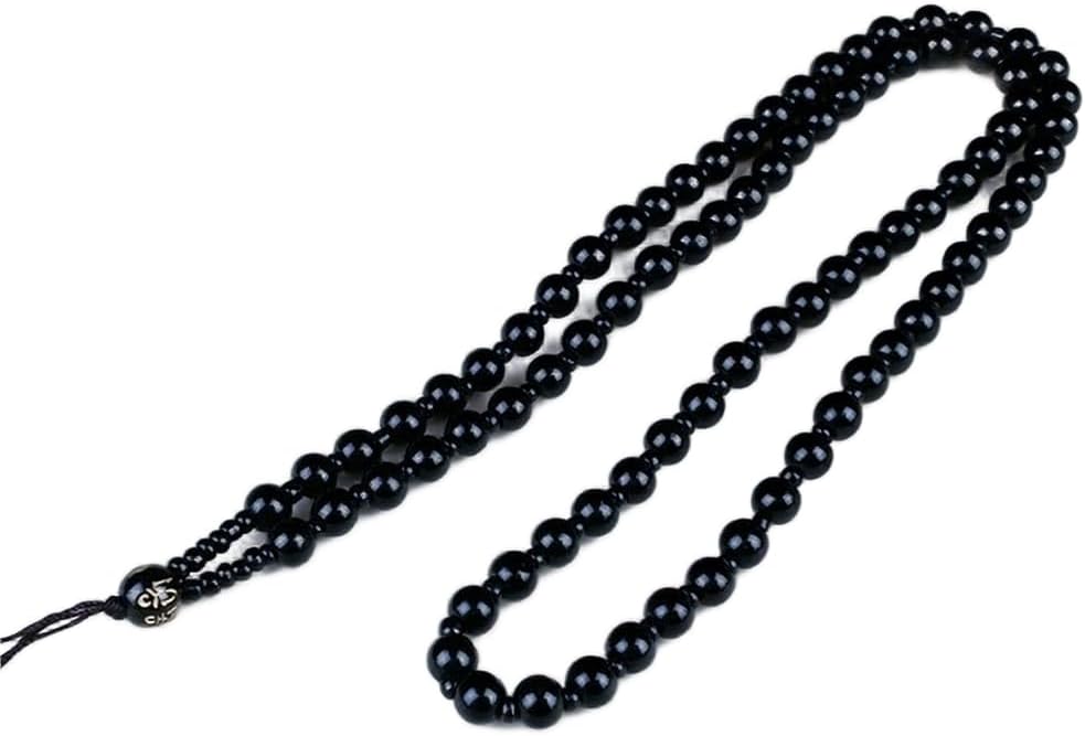13. Classic Solid Black Bead Bracelet - 6mm Smooth Black Round Beads in a Clean, Unadorned Woven Pattern