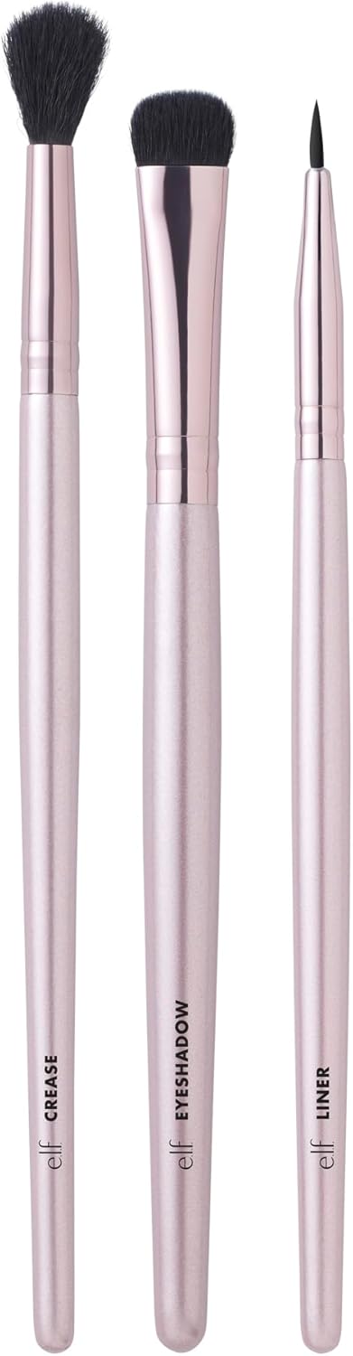 e.l.f. No Budge Brush Trio, 3-Piece Eyeshadow Brush Set For Applying & Blending Colour, Made With Synthetic, Cruelty-free Bristles