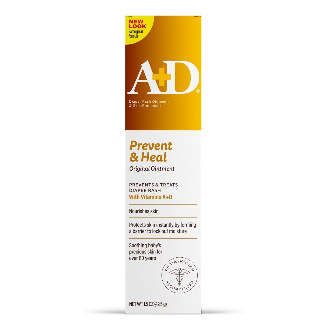 A+D Original Diaper Rash Ointment, Baby Skin Protectant with Lanolin and Petrolatum, Seals Out Wetness, Helps Prevent Diaper Rash, 1.5 Ounce Tube, Packaging May Vary