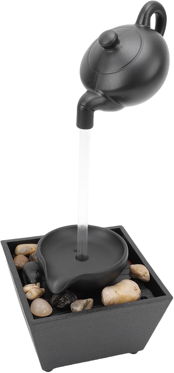 Elprico Floating Teapot Water Fountain Ornament with LED Lights for Home Office Decor Lightweight Compact Tabletop Decoration