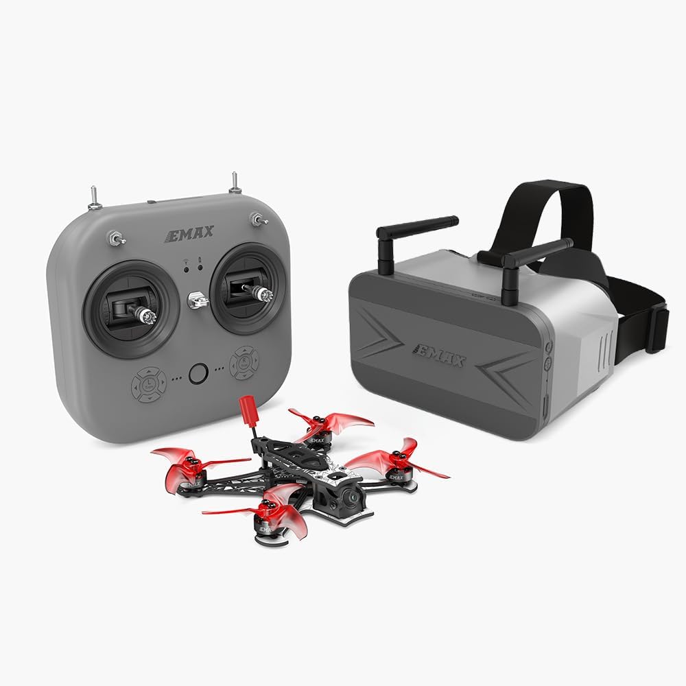 EMAX Tinyhawk 3 Plus Freestyle Drone RTF Kit Ready To Fly FPV Analog Drone Mini Racing Quadcopter Durable Carbon Fiber Frame with Controller and Goggles for Kids Adults Beginners