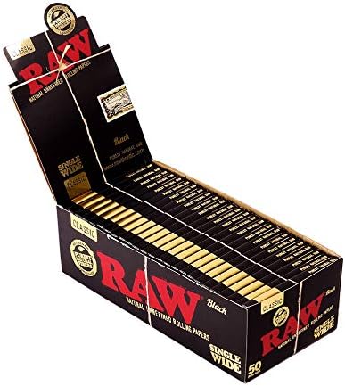 Raw Black Single Wide, Regular Papers, Extra Fine, 50 Short Papers per Booklet, 1 Box (50 Booklets)