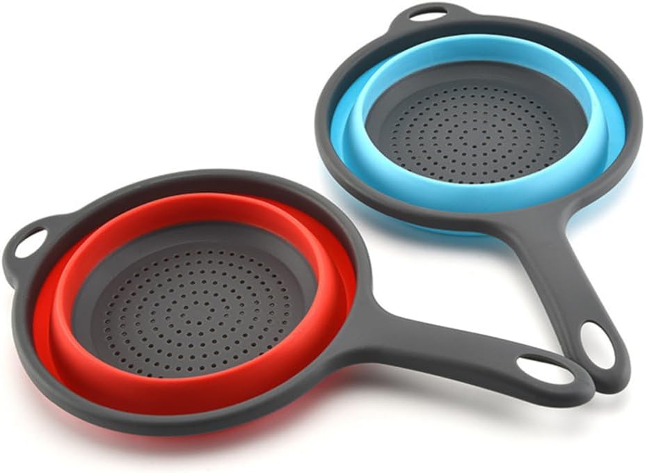 Mobestech 2pcs Collapsible Telescopic Silicone Kitchen Drain Basket, Long Handle Vegetable Washing Basket, Fruit Cleaning Bowl, Assorted Colors