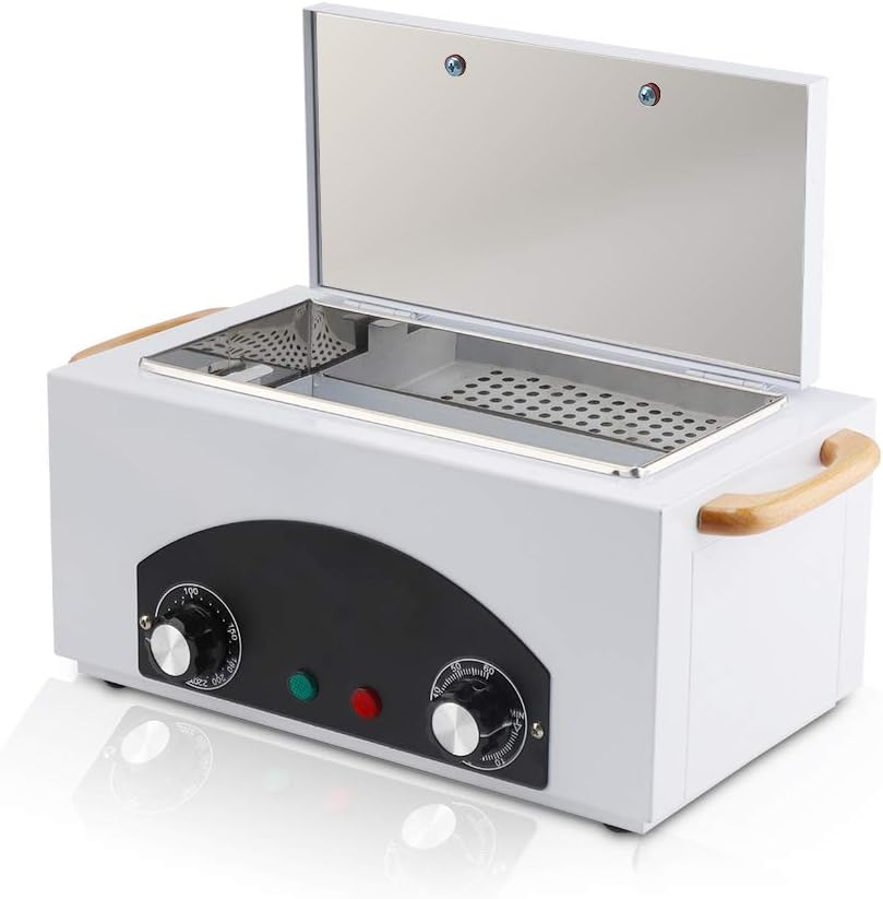 High Temperature Metal Tool Cleaning Box Dry Heat Sterilizer with Timer Manicure Pedicure SPA Salon Barber Equipment for Dentist Clinic Lab Sundry Beauty Hair Cut Nail Metal Tools(UK Plug)