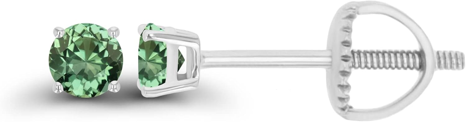 14K Gold Plated 925 Sterling Silver Hypoallergenic 3mm Round Genuine Birthstone Solitaire Screwback Stud Earrings