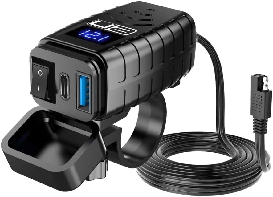 Ultimateaddons LED Voltmeter SAE-USB Charger for Motorcycles - Compact Power Accessory Compatible with Mobile Phones