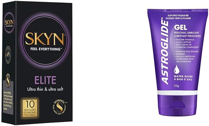 SKYN Elite Condoms (10 Count) & Astroglide Water Based Lube (4oz) Personal Lubricating Gel