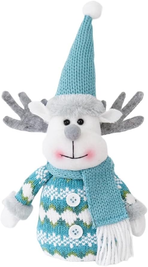 Scandinavian Holiday Christmas Doll Ornament for Home Kitchen and Farmhouse Decoration, Handmade with Polyester Fabric and Faux Details (Deer)